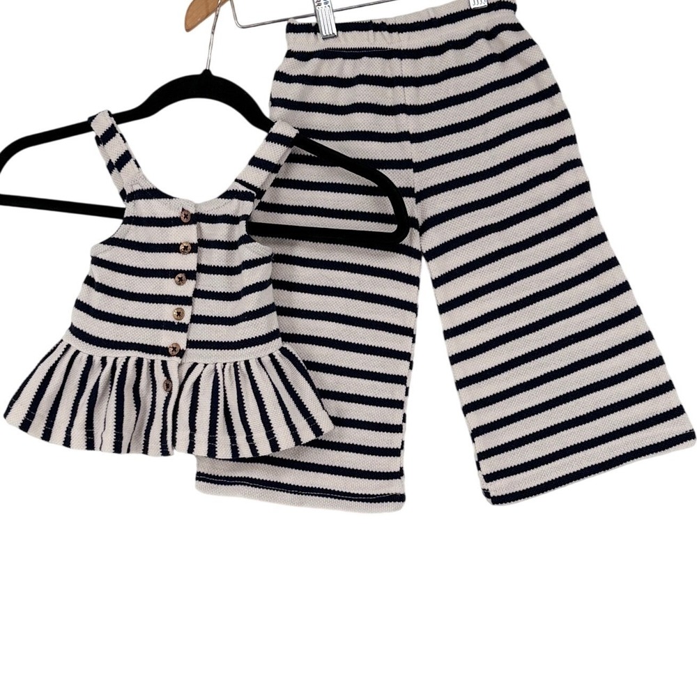 Vince Camuto Girls 3T Navy White Striped Peplum Top and Wide Leg Pants Set